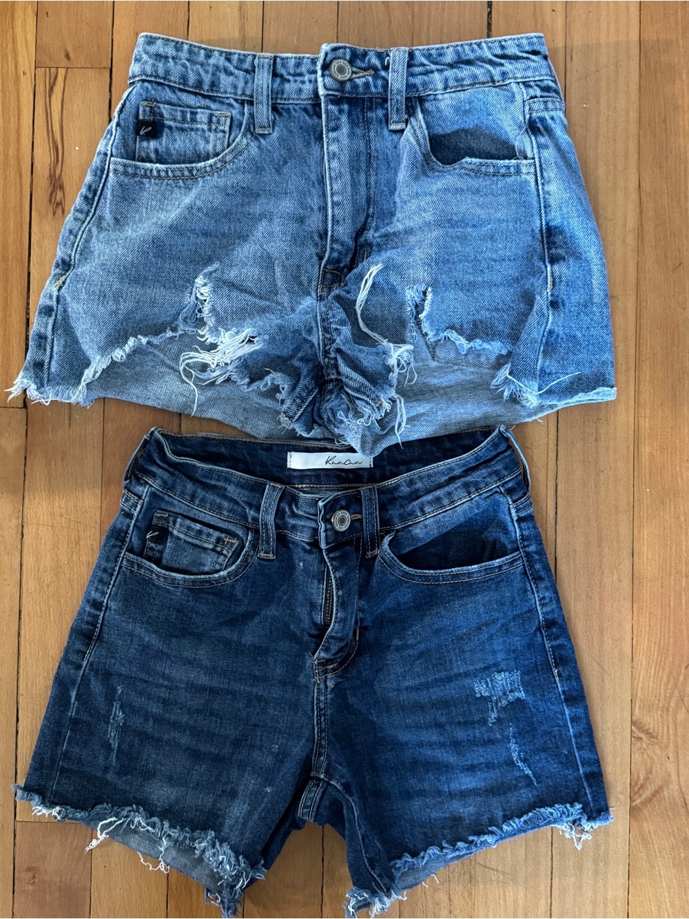KanCan Two-Pair Denim Cutoff Shorts Set in Light and Dark Blue Size 23